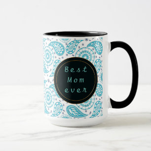 Mug Motif turquoise de Paisley. texte