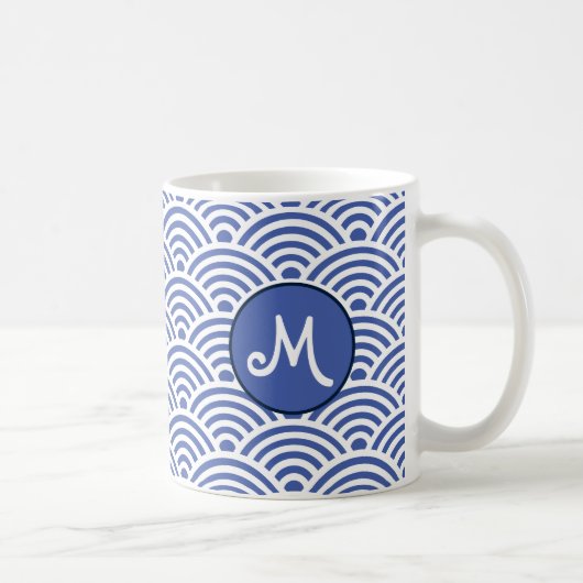 Mug Motif Vague Classique Japonais avec Monogramme (Droite)