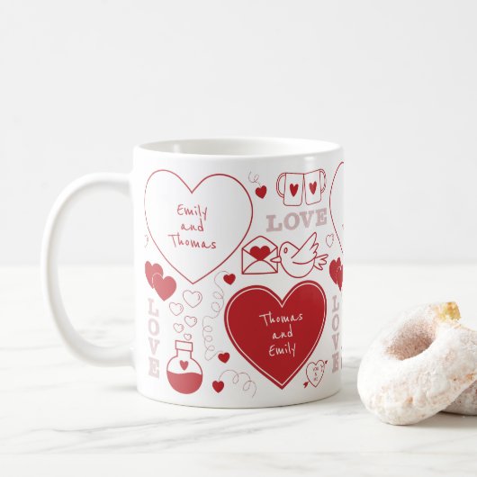 Mug Motif Valentin - Rouge sur blanc (Avec donut)