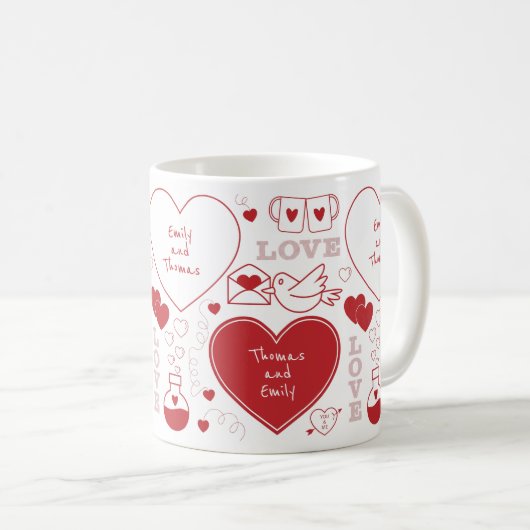 Mug Motif Valentin - Rouge sur blanc (Devant droit)
