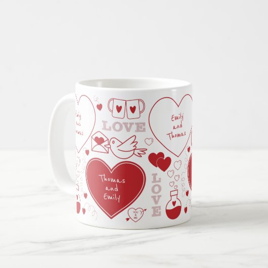 Mug Motif Valentin - Rouge sur blanc (Devant gauche)