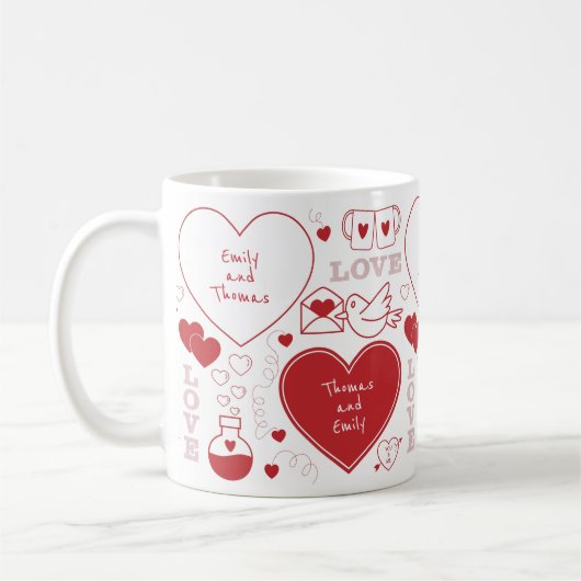 Mug Motif Valentin - Rouge sur blanc (Gauche)