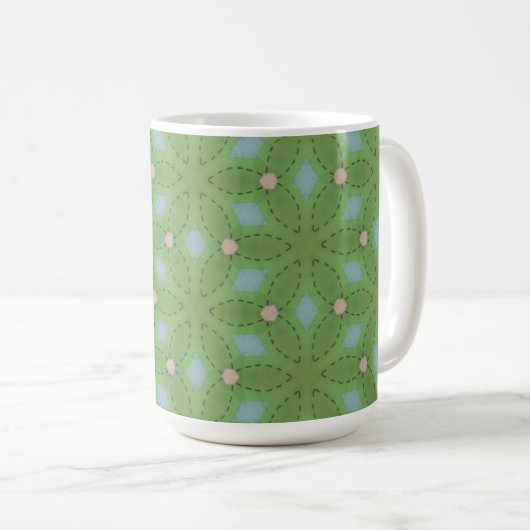 Mug Motif vert et bleu feuilles (Devant droit)