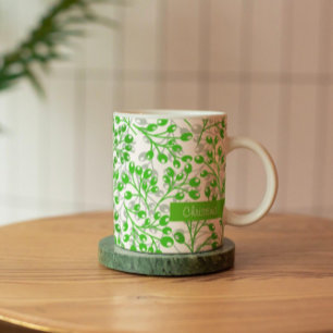 Mug Motif vert feuilles moderne élégant Nom personnali
