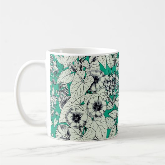 Mug Motif vert Turquoise blanc de fleurs graphiques (Gauche)