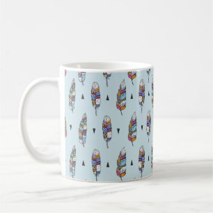 Mug Motif vintage dessiné main de plume. Boho sans joi