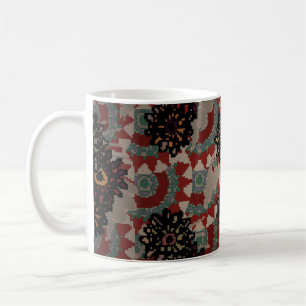 Mug motif vintage fleuri sans couture. Rouge, beige et