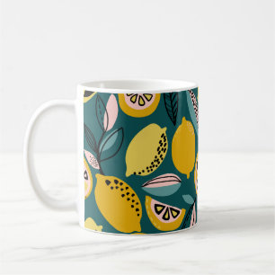 Mug motif vintage sans soudure avec citrons jaunes, br