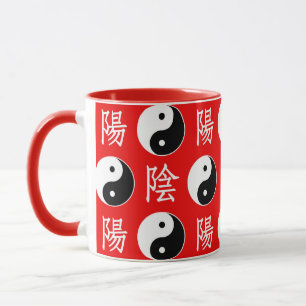 Mug Motif Yinyang chinois sur fond rouge