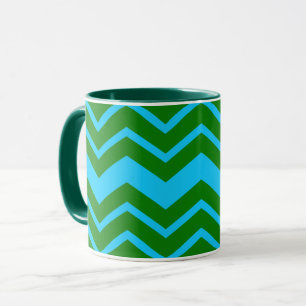 Mug Motif zigzag chevron bleu vert