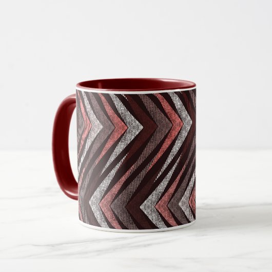 Mug Motif zigzag corail, gris, marron. (Devant gauche)