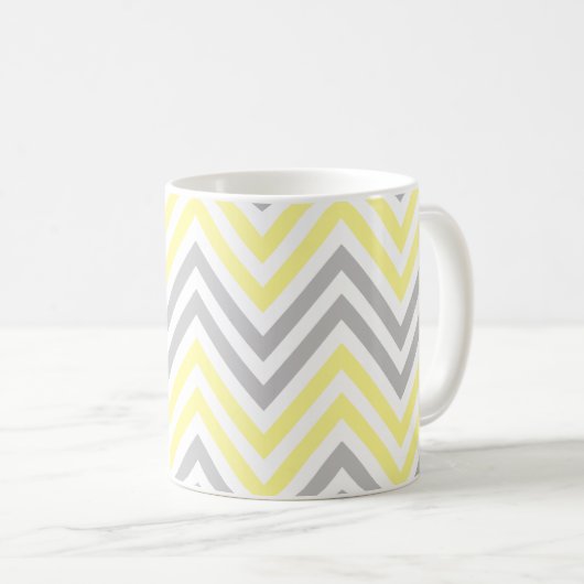 Mug Motif Zigzag, Motif Chevron, Jaune, Gris (Devant droit)