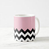 Mug Motif Zigzag noir et blanc, Chevron, rose (Devant droit)