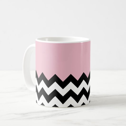 Mug Motif Zigzag noir et blanc, Chevron, rose (Devant gauche)