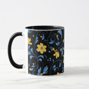 Mug Motifs d'art ukrainien bleu et jaune