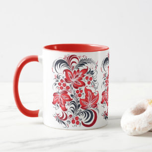 Mug Motifs décoratifs rouges et noirs en feuilles