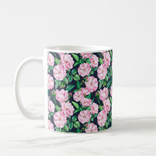 Mug Motifs sans couture de branches de roses, bourgeon