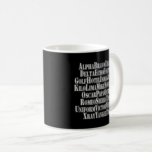 MUG MOTS ALPHABET PHONÉTIQUE / CODE (Devant droit)