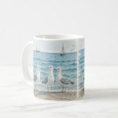Mug Mouettes d'aquarelle à la plage Océan côtier (Devant gauche)