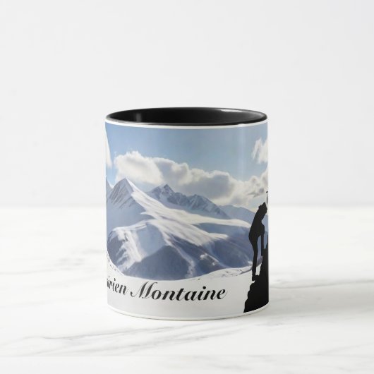 Mug Mountaineering with Climber Silhouette and Mtns (Centre)