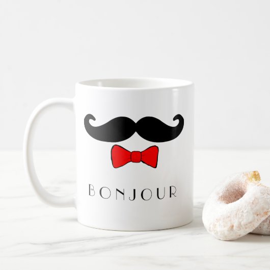 Mug Moustache de Bonjour et Bowtie rouge (Avec donut)