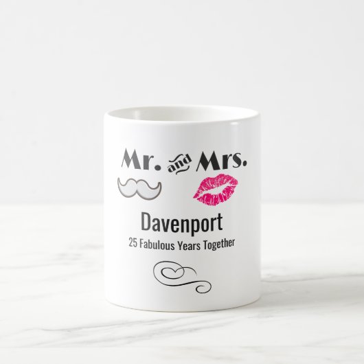 Mug Moustache & Lèvres M. & Mme - Anniversaire (Centre)