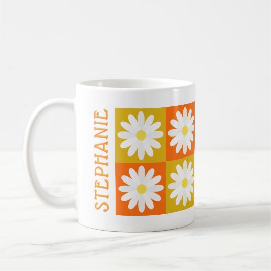 Mug Moustard Jaune Orange Daisy Retro Checkerboard (Gauche)