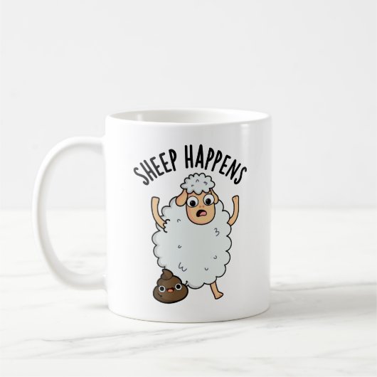 Mug Mouton arrive drôle de caca jeu de mots (Gauche)