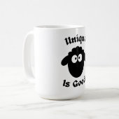 Mug mouton noir : Unique est bon (Devant gauche)