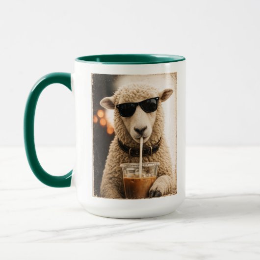 Mug Moutons cools buvant du café glacé (Gauche)