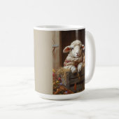 Mug Moutons et lapin douillets en Grange avec Fleurs (Devant droit)