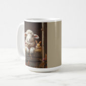 Mug Moutons et lapin douillets en Grange avec Fleurs (Devant gauche)