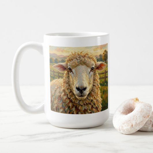 Mug Moutons mignons dans un ranch et Brebis, les gens (Avec donut)