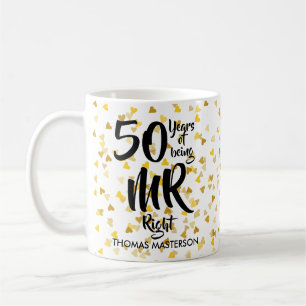 Mug Mr Right 50e Anniversaire Cœurs en Confettis Dorés
