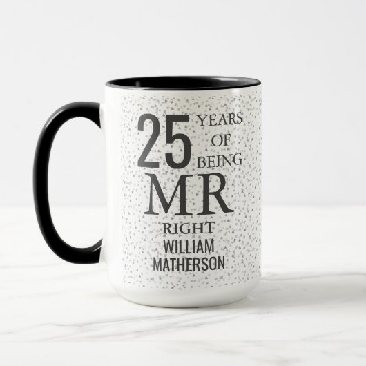 Mug Mr Right Fun 25e Anniversaire Cœurs d'Argent (Gauche)