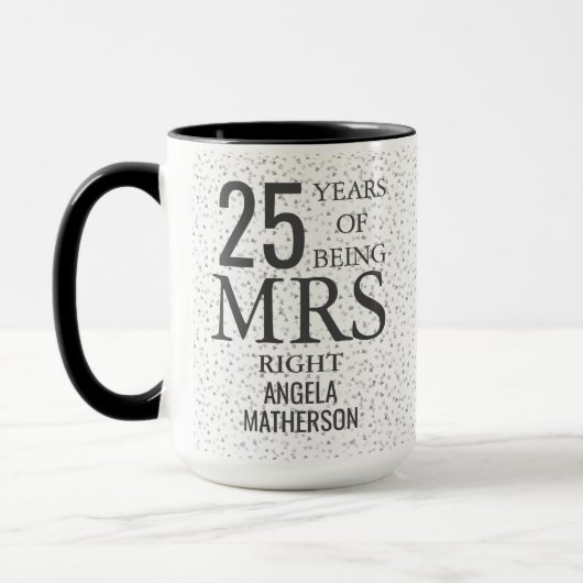 Mug Mrs Right Fun 25e Anniversaire Cœurs Argentés (Gauche)