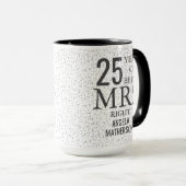 Mug Mrs Right Fun 25e Anniversaire Cœurs Argentés (Devant droit)