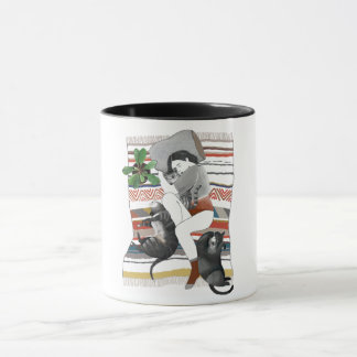 Mug Mug| La fille ment avec trois chats et un plante