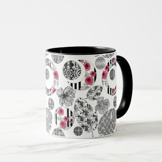 Mug Mug, Rouge et Noir, Quilage, Patchwork, Rustique (Devant droit)
