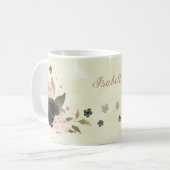 Mug muge café fleurs rose blush noir (Devant gauche)