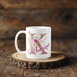 Mug Mugue à initiale florale personnalisée – Lettre K