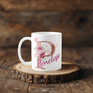 Mug Mugue à initiale florale personnalisée – Lettre P
