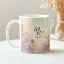 Mugue à monogramme floral aquarelle personnalisé