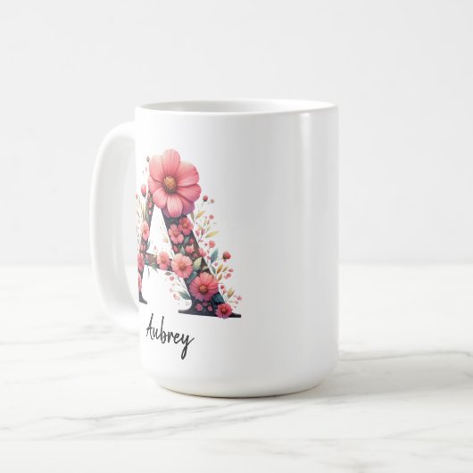 Mug Mugue à monogramme floral avec initiale de nom, Ca (Devant gauche)