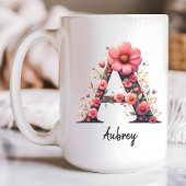 Mug Mugue à monogramme floral avec initiale de nom, Ca