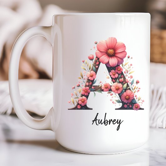 Mug Mugue à monogramme floral avec initiale du nom, Ca