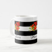 Mug Mugue à rayures noires et blanches florales (Devant gauche)