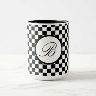 Mug Mugue carreaux noir monogrammé