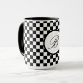 Mug Mugue carreaux noir monogrammé (Devant gauche)