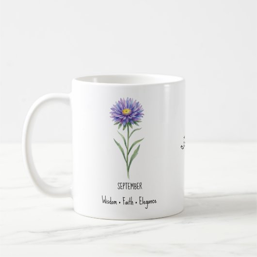 Mug Mugue de fleur de naissance de septembre – Aster (Gauche)
